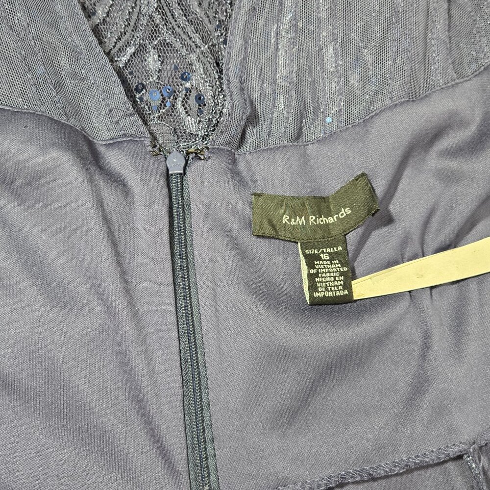 R & M Richards Mother Of The Bride BLUE Sequined Lace Sheer Formal Dress Size 16 - Picture 11 of 17